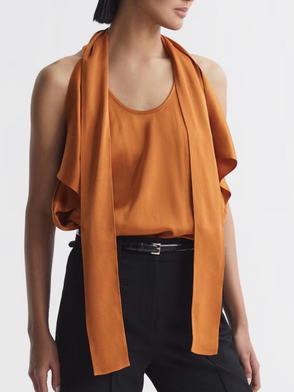 NWT Reiss Burnt Orange Satin Scarf-Detail Camisole